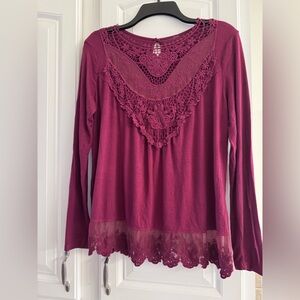 Elegant Lace Trim Burgundy Top